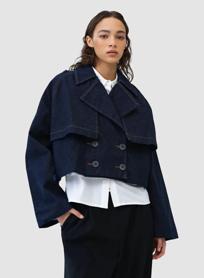فرنش كونكشن Aussie Denim Cropped Trench Coat